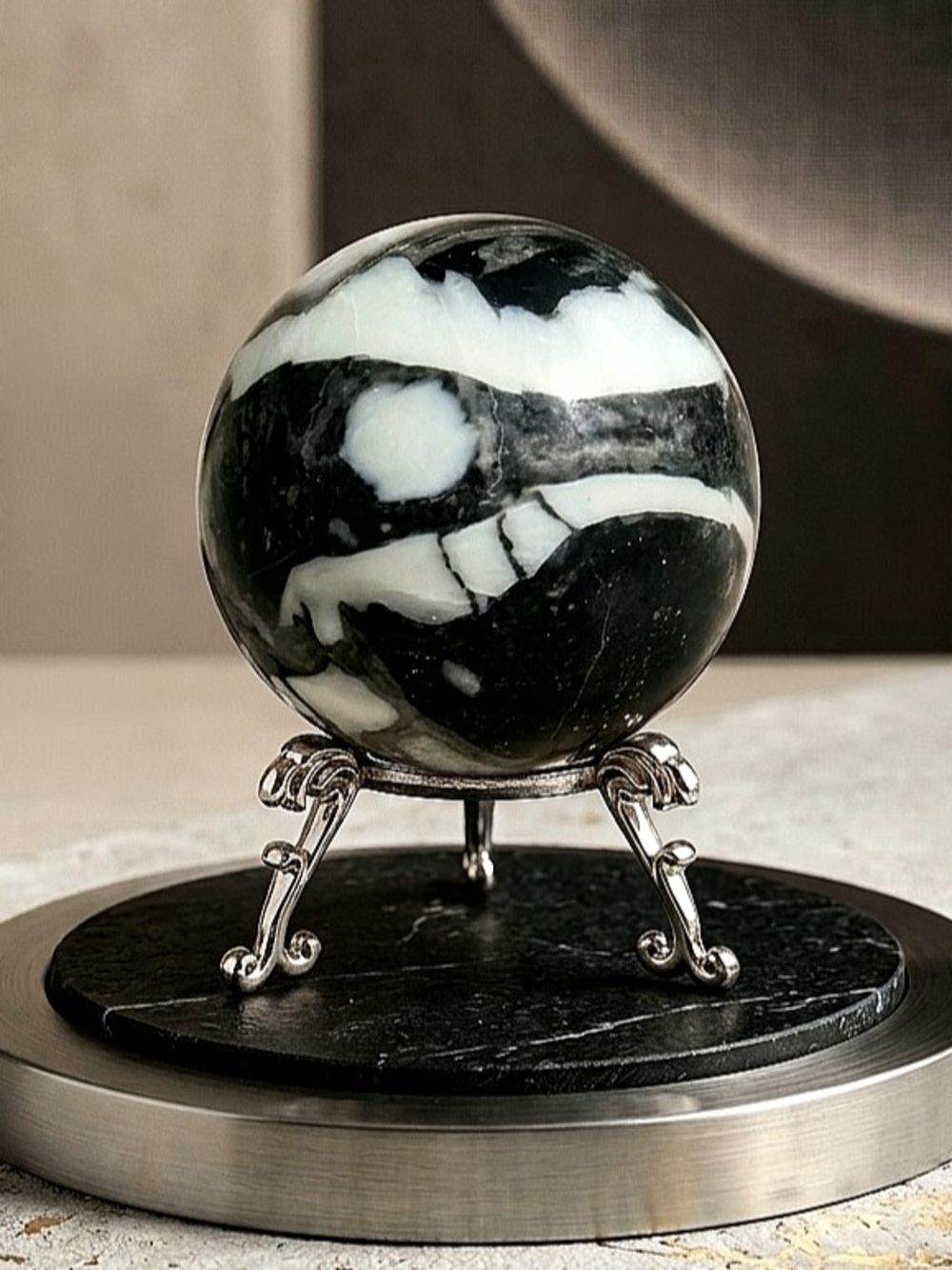 Black Marble Stone Sphere: Grounding & Protection Stone, 2.5 Inches, 230 Grams